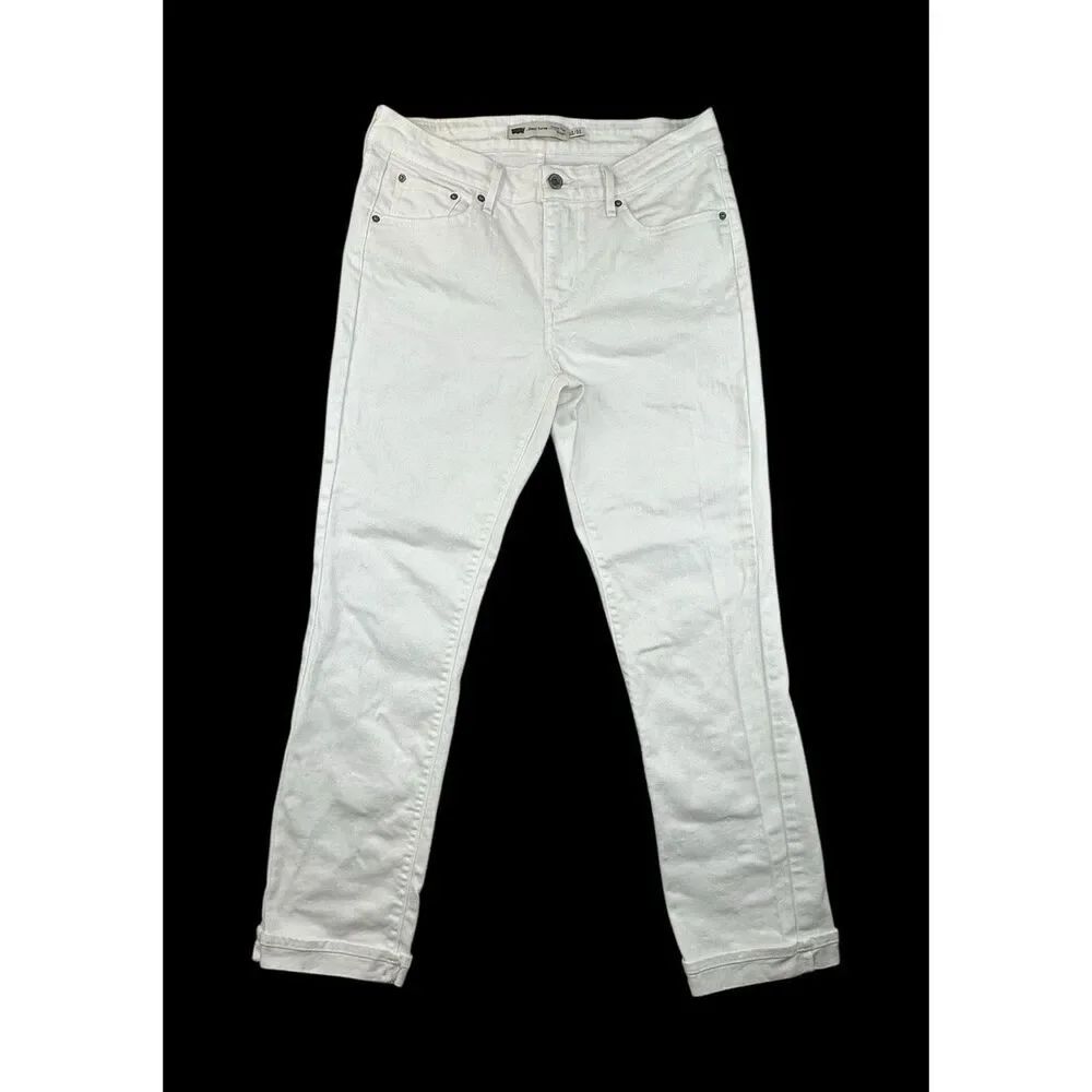 Levi’s Demi Curve Classic Rise Straight Jeans Size Waist 31 White Cuffed Denim